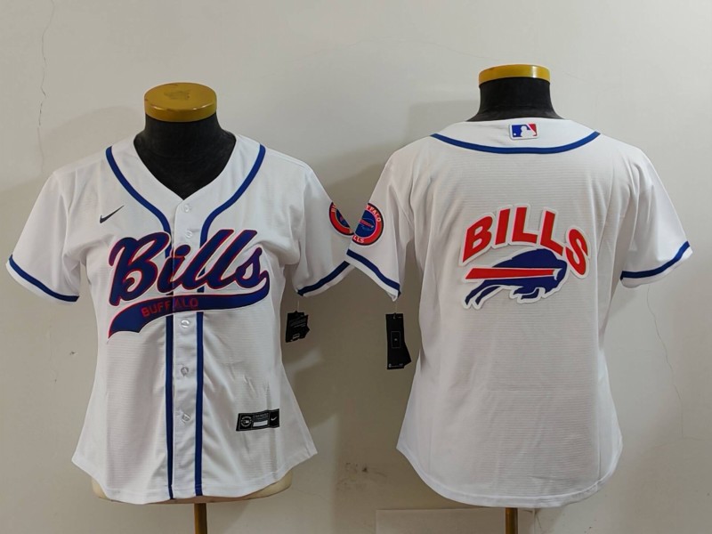 Personalized Women’s Buffalo Bills White Team Big Logo With Patch Cool Base Stitched Baseball Jerseys