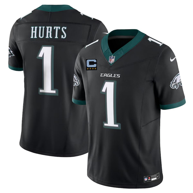 Personalized Men’s Philadelphia Eagles #1 Jalen Hurts Black F.U.S.E With 4-Star C Patch Untouchable Limited Stitched Football Jersey