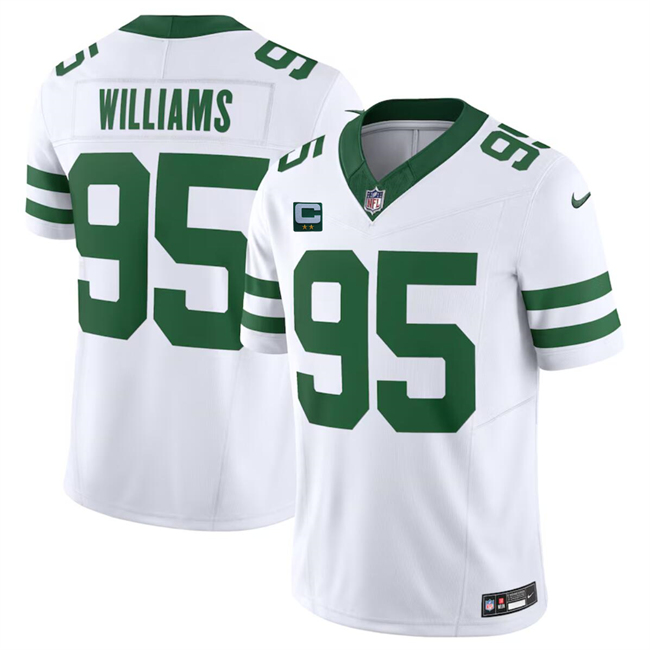 Personalized Men’s New York Jets #95 Quinnen Williams White 2024 F.U.S.E. With 2-Star C Patch Limited Throwback Stitched Football Jersey