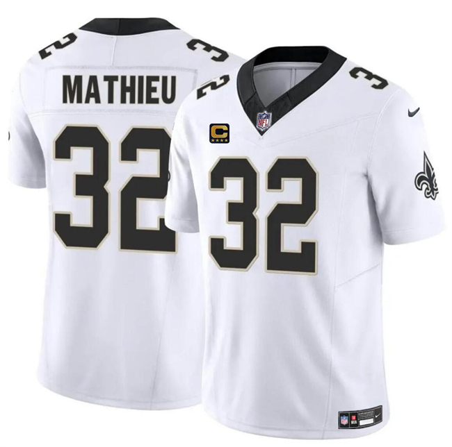 Personalized Men’s New Orleans Saints #32 Tyrann Mathieu White 2024 F.U.S.E With 4-Star C Patch Limited Stitched Football Jersey