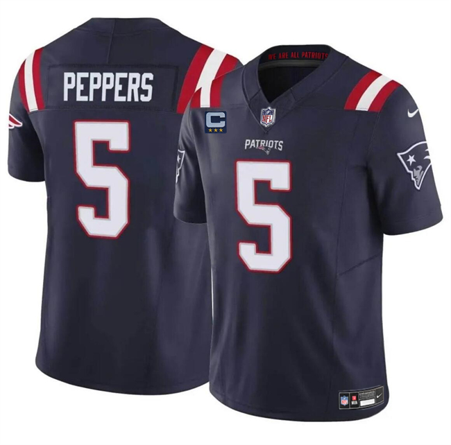 Personalized Men’s New England Patriots #5 Jabrill Peppers Navy F.U.S.E. With 3-Star C Patch Limited Stitched Football Jersey