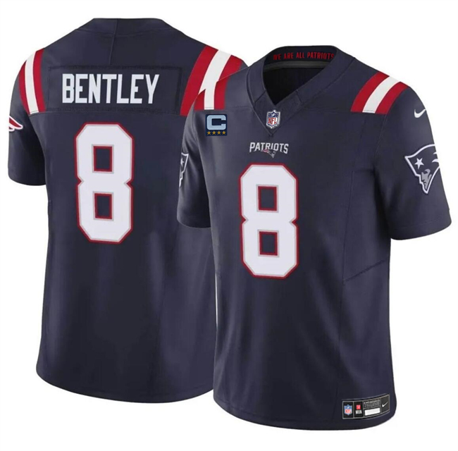 Personalized Men’s New England Patriots #8 Ja’Whaun Bentley Navy F.U.S.E. With 4-Star C Patch Limited Stitched Football Jersey