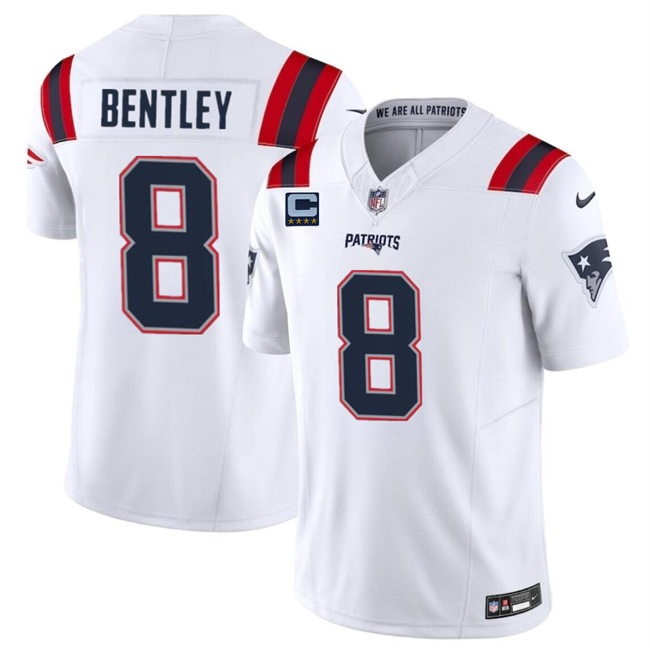 Personalized Men’s New England Patriots #8 Ja’Whaun Bentley White F.U.S.E. With 4-Star C Patch Limited Stitched Football Jersey