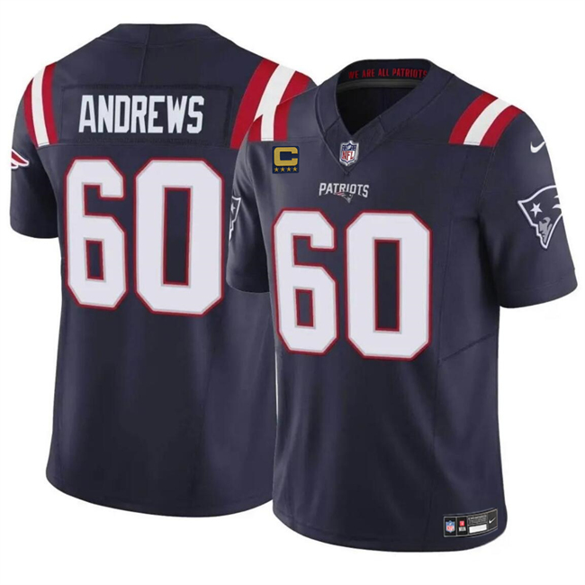 Personalized Men’s New England Patriots #60 David Andrews Navy 2023 F.U.S.E. With 4-Star C Patch Limited Stitched Football Jersey
