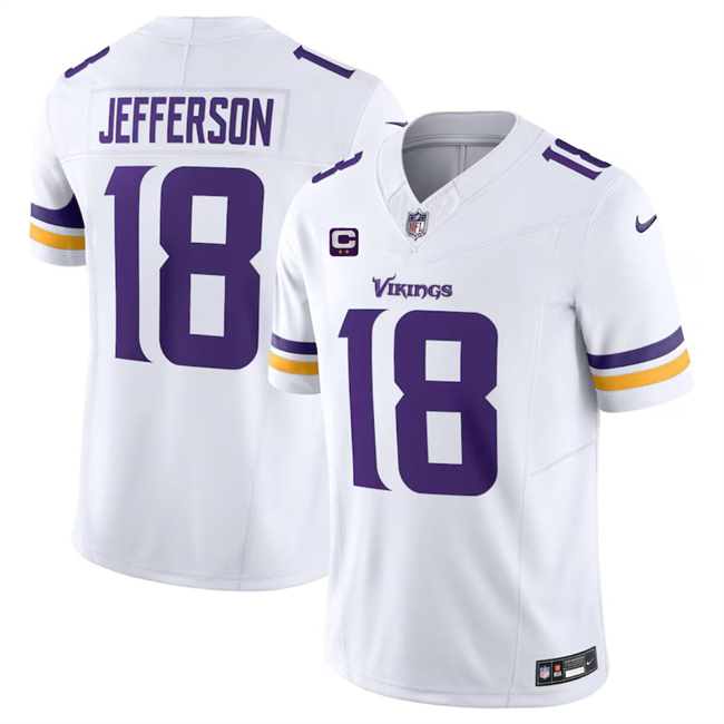 Personalized Men’s Minnesota Vikings #18 Justin Jefferson White 2024 F.U.S.E. With 2-Star C Patch Limited Stitched Jersey