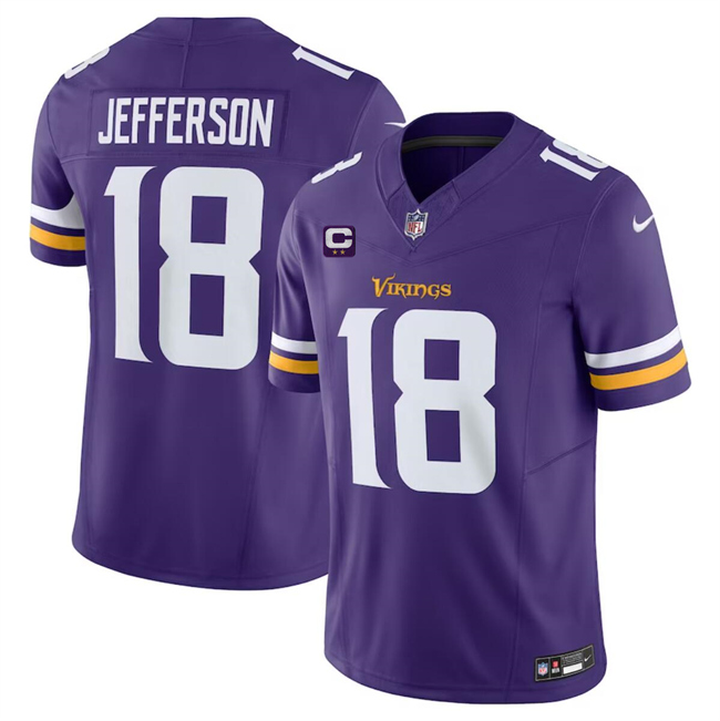 Personalized Men’s Minnesota Vikings #18 Justin Jefferson Purple 2024 F.U.S.E. With 2-Star C Patch Limited Stitched Jersey