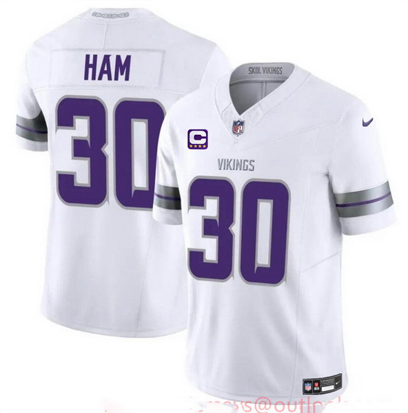 Personalized Men’s Minnesota Vikings #30 C.J. Ham White 2024 F.U.S.E. With 4-Star C Patch Winter Warrior Limited Stitched Jersey