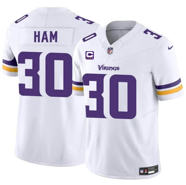 Personalized Men’s Minnesota Vikings #30 C.J. Ham White 2024 F.U.S.E. With 4-Star C Patch Untouchable Limited Stitched Jersey