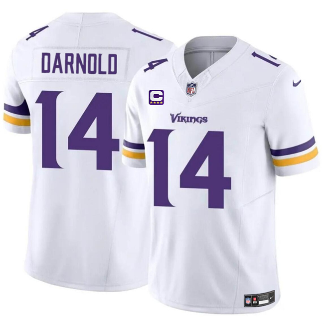 Personalized Men’s Minnesota Vikings #14 Sam Darnold White 2024 F.U.S.E. With 4-Star C Patch Untouchable Limited Stitched Jersey
