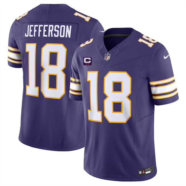 Personalized Men’s Minnesota Vikings #18 Justin Jefferson Purple 2024 F.U.S.E. Throwback With 2-Star C Patch Limited Stitched Jersey
