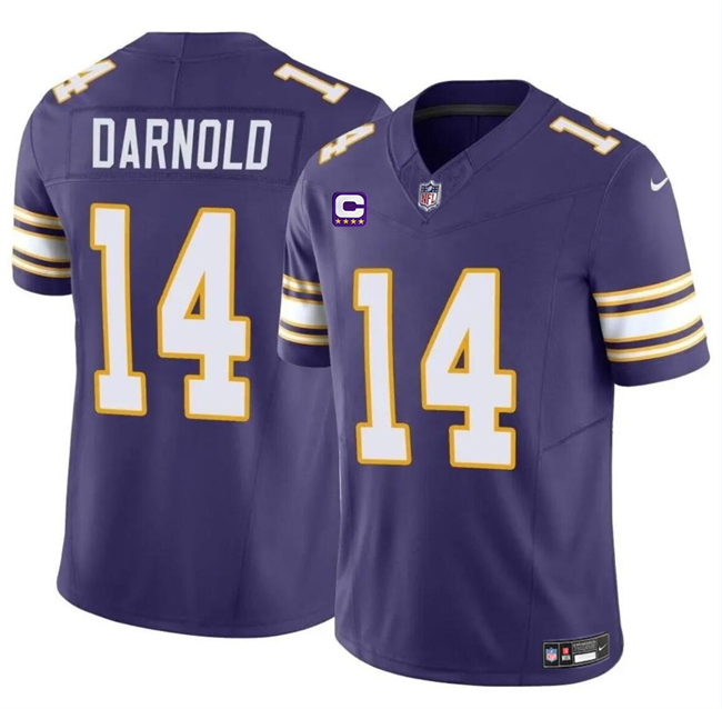 Personalized Men’s Minnesota Vikings #14 Sam Darnold Purple 2024 F.U.S.E. Throwback With 4-Star C Patch Untouchable Limited Stitched Jersey