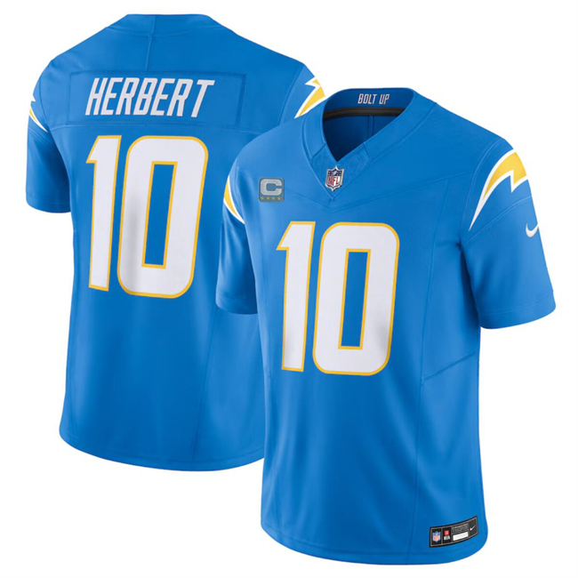 Personalized Men’s Los Angeles Chargers #10 Justin Herbert Blue 2024 F.U.S.E. With 4-Star C Patch Untouchable Limited Stitched Jersey