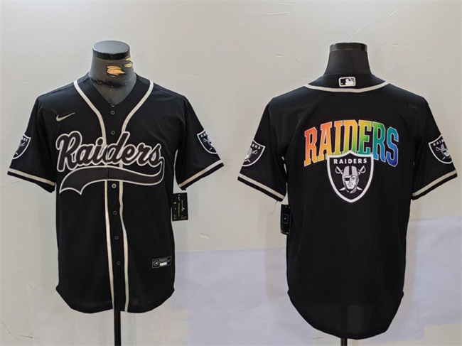 Personalized Men’s Las Vegas Raiders Black Team Big Logo With Patch Cool Base Stitched Baseball Jersey