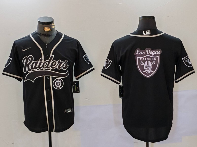 Personalized Men’s Las Vegas Raiders Black Team Big Logo With Patch Cool Base Stitched Baseball Jerseys