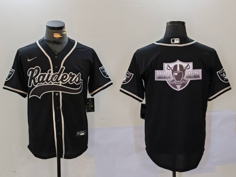 Personalized Men’s Las Vegas Raiders Black Team Big Logo With Patch Cool Base Stitched Baseball Jerseys