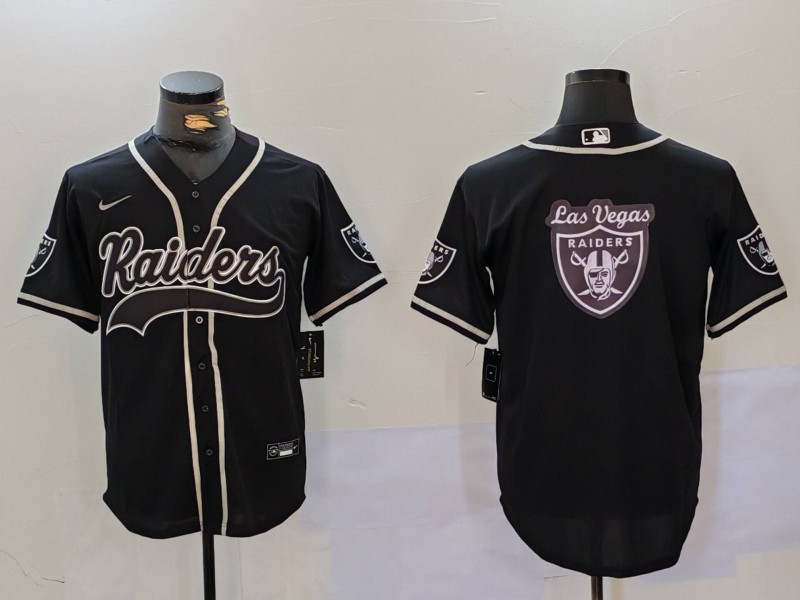 Personalized Men’s Las Vegas Raiders Black Team Big Logo With Patch Cool Base Stitched Baseball Jerseys