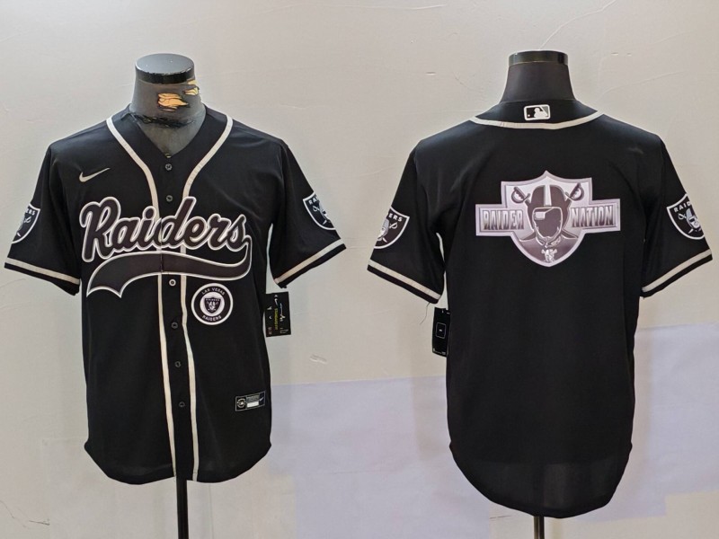Personalized Men’s Las Vegas Raiders Black Team Big Logo With Patch Cool Base Stitched Baseball Jerseys