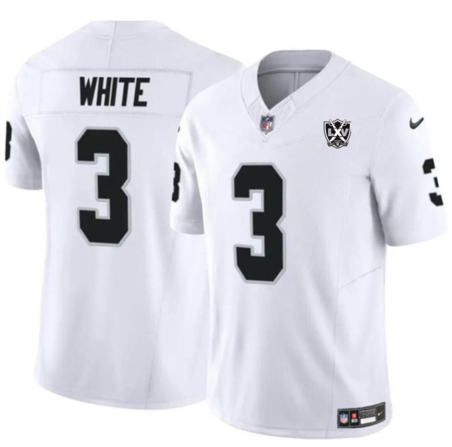 Personalized Men’s Las Vegas Raiders #3 Zamir White White 2024 F.U.S.E 65th Anniversary Patch Stitched Football Jersey