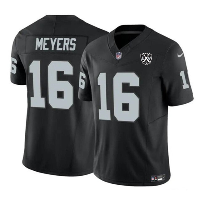 Personalized Men’s Las Vegas Raiders #16 Jakobi Meyers Black 2024 F.U.S.E 65th Anniversary Patch Stitched Football Jersey
