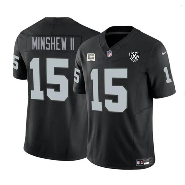 Personalized Men’s Las Vegas Raiders #15 Gardner Minshew II Black 2024 F.U.S.E 65th Anniversary Patch Stitched Football Jersey