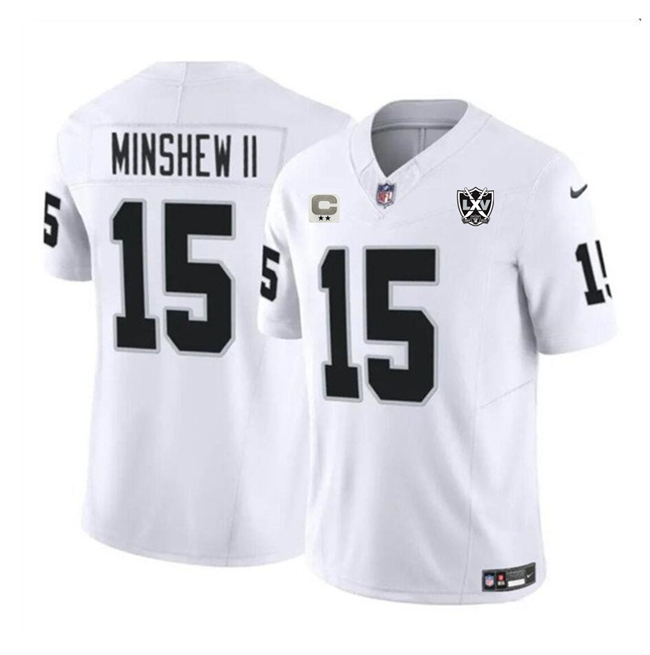 Personalized Men’s Las Vegas Raiders #15 Gardner Minshew II White 2024 F.U.S.E 65th Anniversary Patch Stitched Football Jersey