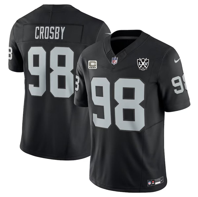 Personalized Men’s Las Vegas Raiders #98 Maxx Crosby Black 2024 F.U.S.E With 4-Star C Patch And 65th Anniversary Patch Stitched Football Jersey