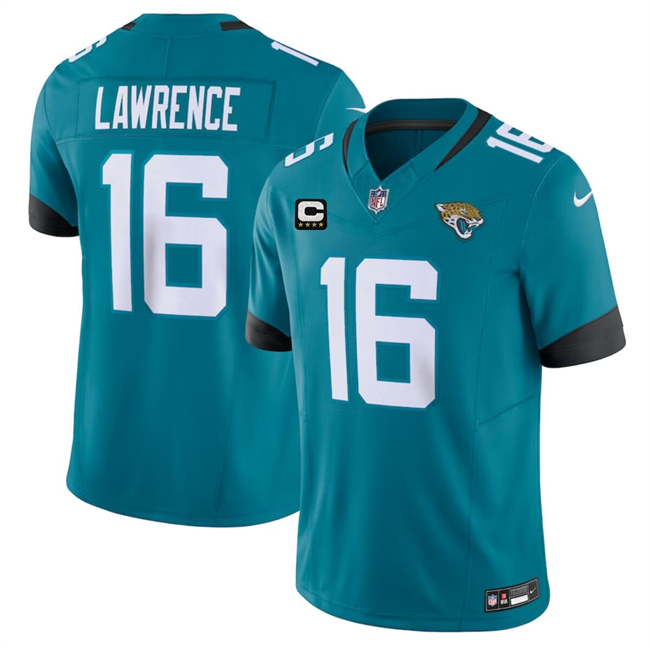 Personalized Men’s Jacksonville Jaguars #16 Trevor Lawrence Teal With 4-Star C Patch Untouchable Limited Stitched Jersey