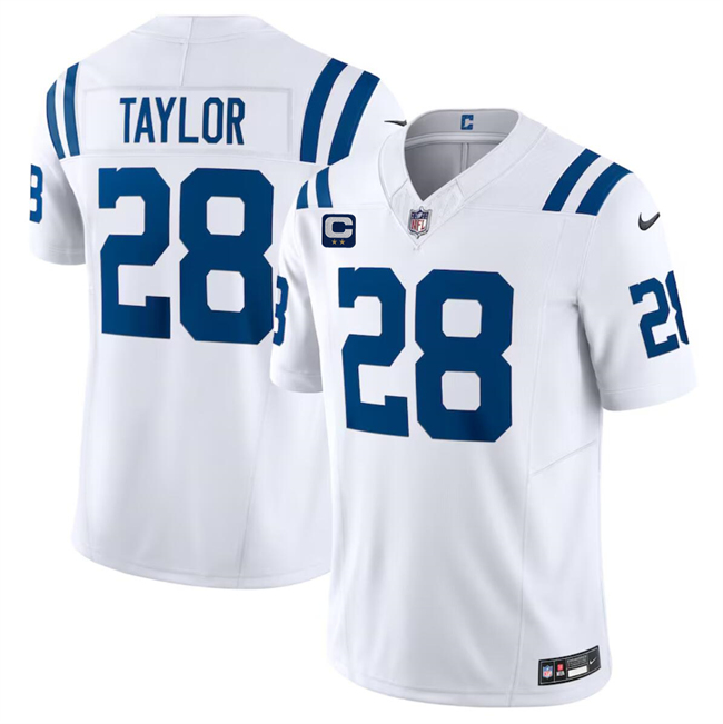 Personalized Men’s Indianapolis Colts #28 Jonathan Taylor White 2024 F.U.S.E. With 2-Star C Patch Limited Stitched Football Jersey