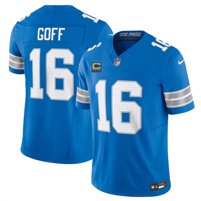 Personalized Men’s Detroit Lions #16 Jared Goff Blue 2024 F.U.S.E. With 4-Star C Patch Limited Stitched Jersey
