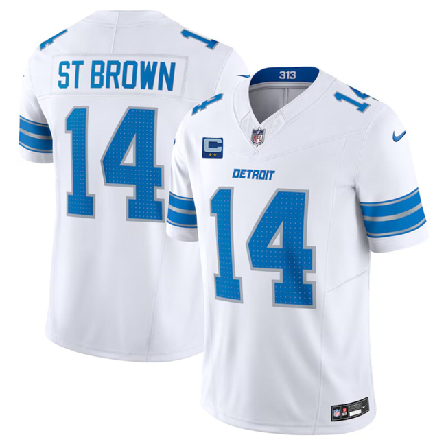 Personalized Men’s Detroit Lions #14 Amon-Ra St. Brown White 2024 F.U.S.E. With 2-Star C Patch Limited Stitched Jersey