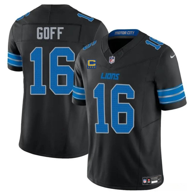 Personalized Men’s Detroit Lions #16 Jared Goff Black 2024 F.U.S.E. With 4-Star C Patch 2nd Alternate Limited Stitched Jersey