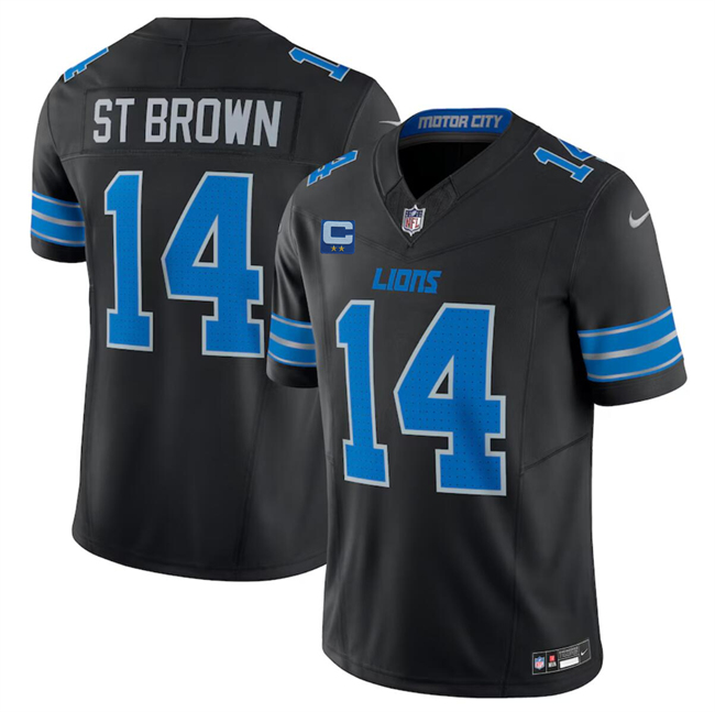 Personalized Men’s Detroit Lions #14 Amon-Ra St. Brown Black 2024 F.U.S.E. With 2-Star C Patch 2nd Alternate Limited Stitched Jersey