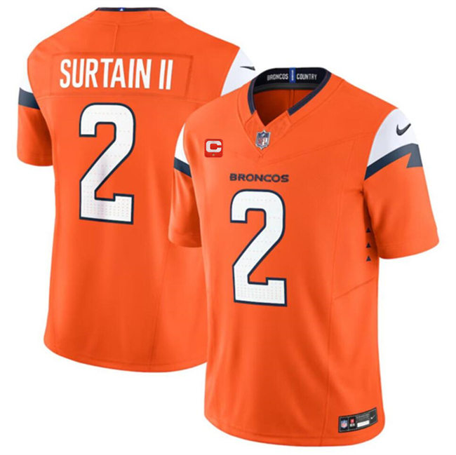 Personalized Men’s Denver Broncos #2 Pat Surtain II Orange 2024 F.U.S.E. With 1-Star C Patch Limited Stitched Football Jersey