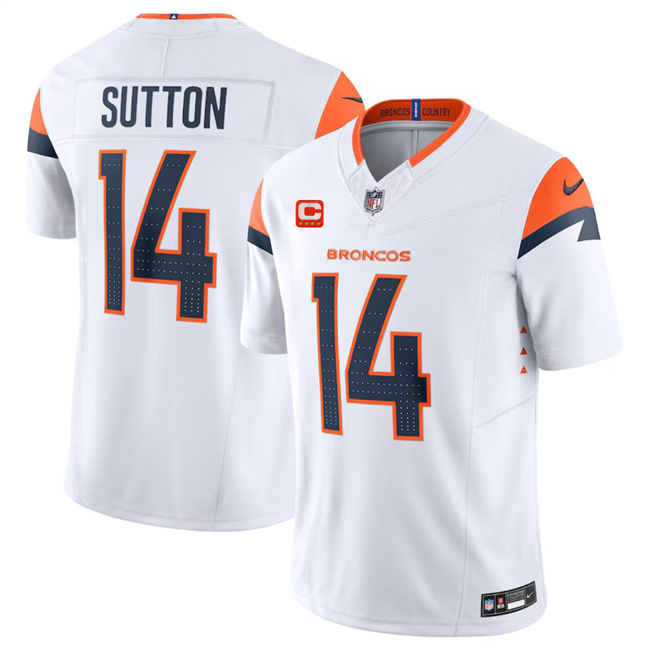 Personalized Men’s Denver Broncos #14 Courtland Sutton White 2024 F.U.S.E. With 4-Star C Patch Limited Stitched Football Jersey