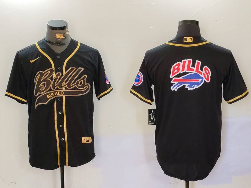 Personalized Men’s Buffalo Bills big logo Black Cool Base Stitched Baseball Jerseys