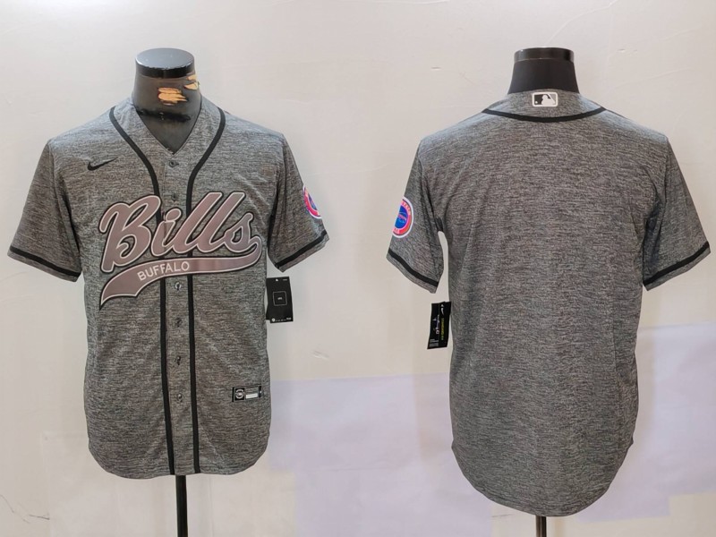 Personalized Men’s Buffalo Bills Grey Team Blank Cool Base Stitched Baseball Jerseys