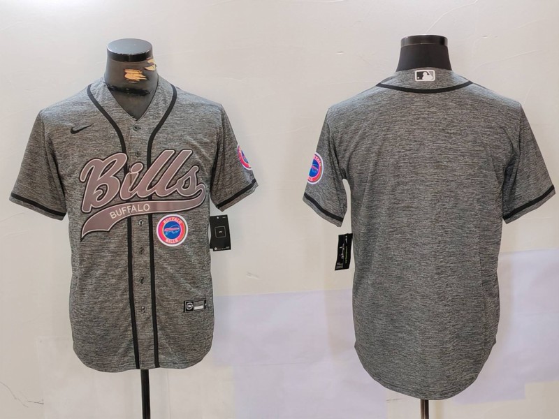 Personalized Men’s Buffalo Bills Grey Team Blank Cool Base Stitched Baseball Jerseys