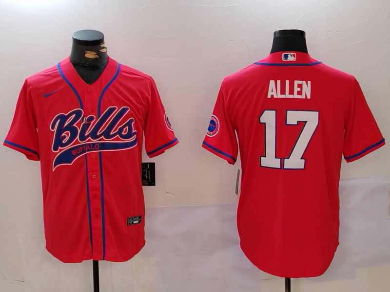 Personalized Men’s Buffalo Bills #17 Josh Allen Red Cool Base Stitched Baseball Jersey