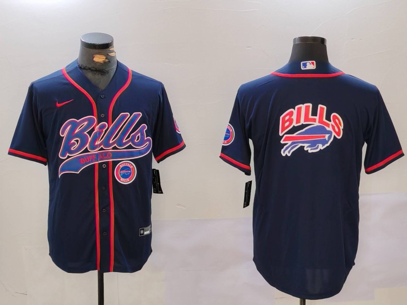 Personalized Men’s Buffalo Bills big logo Navy Team Cool Base Stitched Baseball Jersey