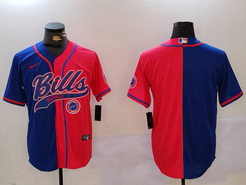 Personalized Men’s Buffalo Bills blank Red Blue Team Cool Base Stitched Baseball Jersey