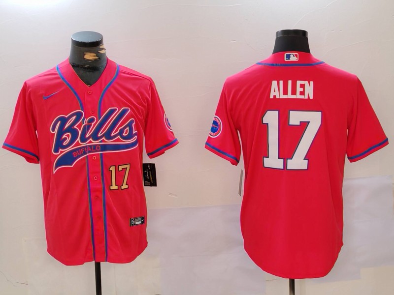 Personalized Men’s Buffalo Bills #17 Josh Allen Red Cool Base Stitched Baseball Jerseys