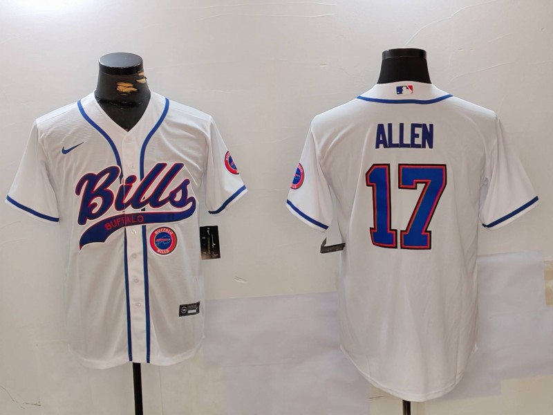 Personalized Men’s Buffalo Bills #17 Josh Allen White Cool Base Stitched Baseball Jersey