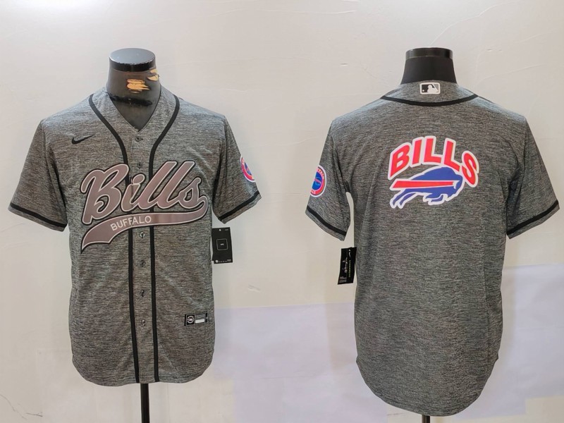 Personalized Men’s Buffalo Bills Grey Team Big logo Cool Base Stitched Baseball Jerseys