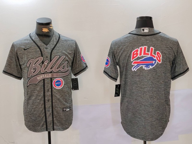 Personalized Men’s Buffalo Bills Grey Team Big logo Cool Base Stitched Baseball Jerseys