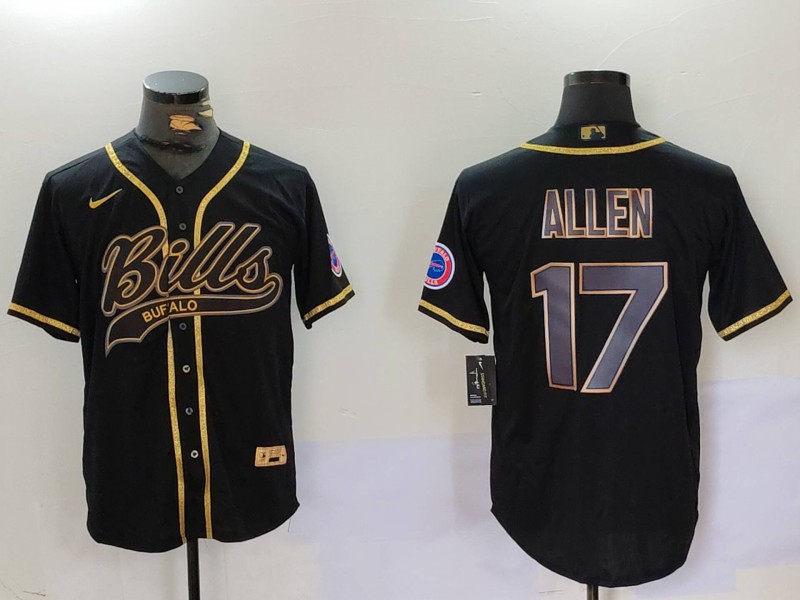 Personalized Men’s Buffalo Bills #17 Josh Allen Black Cool Base Stitched Baseball Jerseys