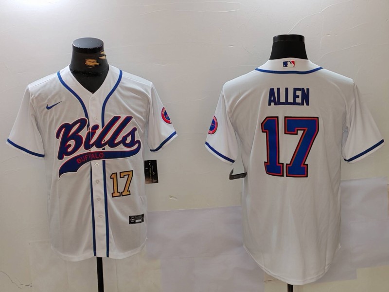 Personalized Men’s Buffalo Bills #17 Josh Allen White Cool Base Stitched Baseball Jerseys
