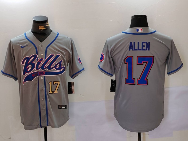 Personalized Men’s Buffalo Bills #17 Josh Allen Grey Team Cool Base Stitched Baseball Jersey