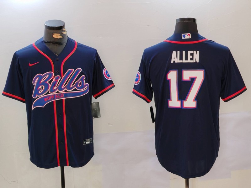 Personalized Men’s Buffalo Bills #17 Josh Allen Navy Team Cool Base Stitched Baseball Jersey
