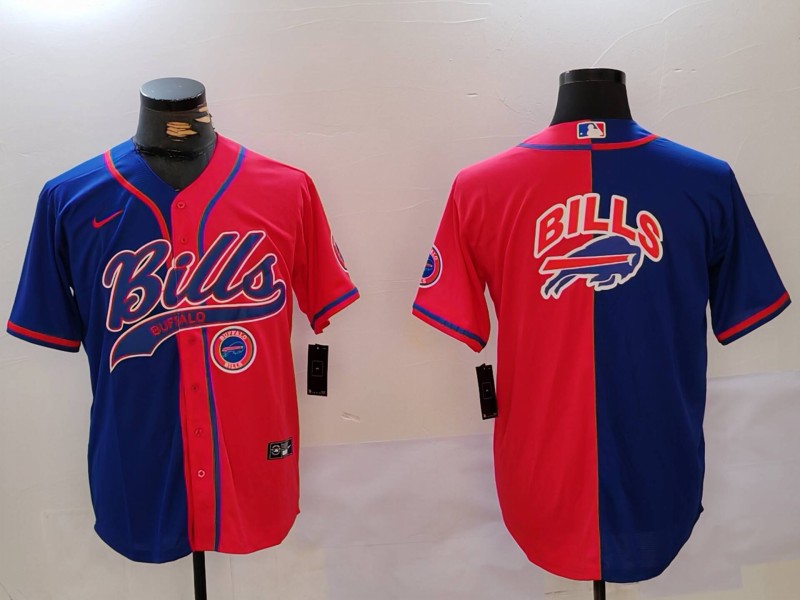 Personalized Men’s Buffalo Bills big logo Red Blue Team Cool Base Stitched Baseball Jerseys