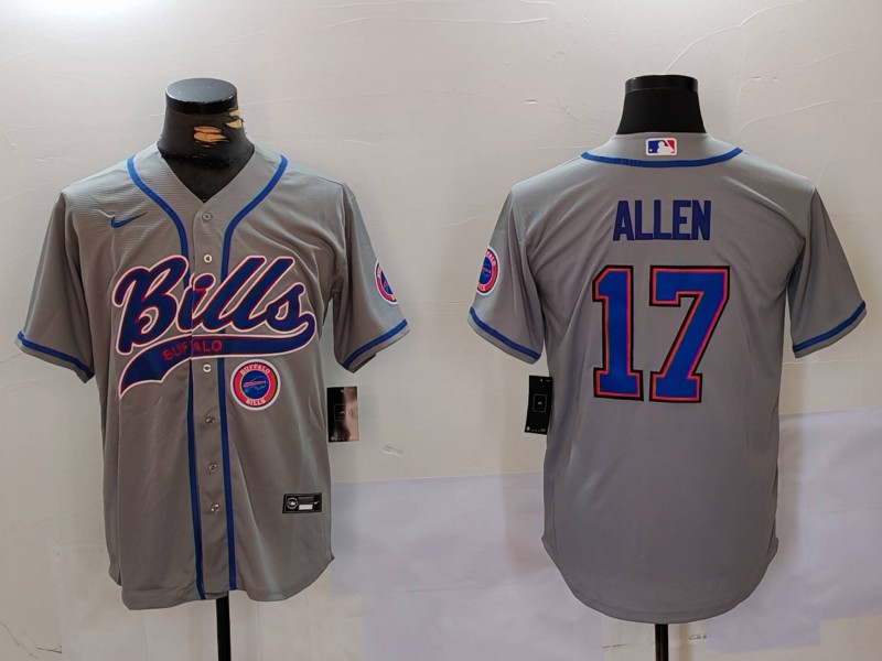 Personalized Men’s Buffalo Bills #17 Josh Allen Grey Team Cool Base Stitched Baseball Jerseys